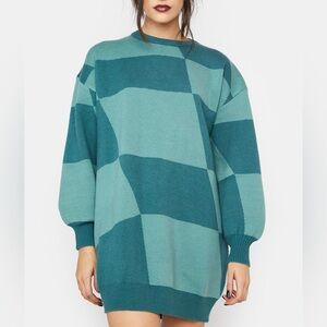 Green Mini Sweater Dress with Checker Pattern | DOLLS KILL LaLavon